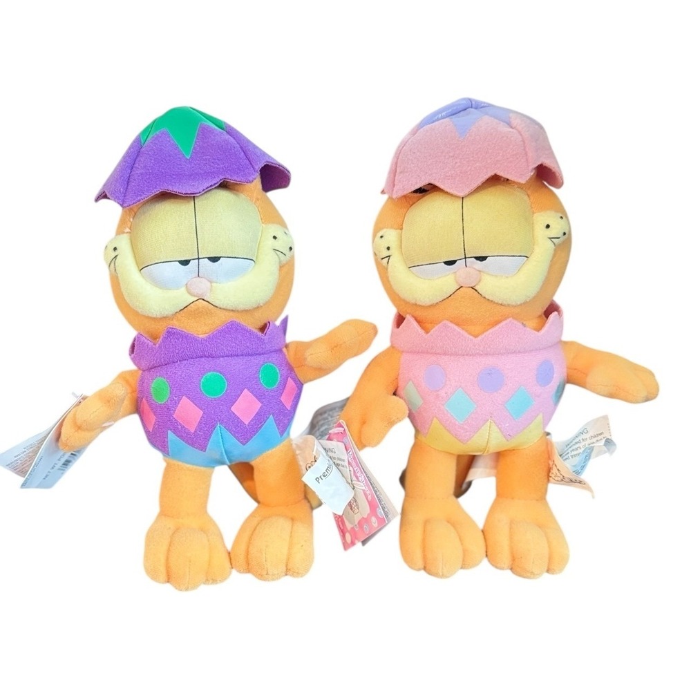 Garfield Russell Stover Easter Plush Set 2 Orange Cat Egg‎ Costume Purple Pink